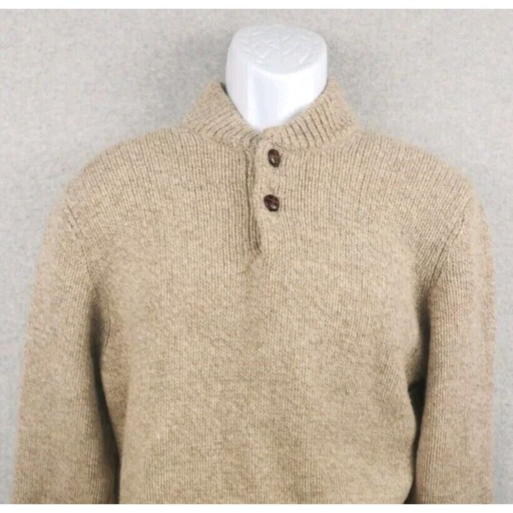 L.L.Bean Mens Classic Ragg Wool Lambswool Henly Sweater Medium Beige 285174